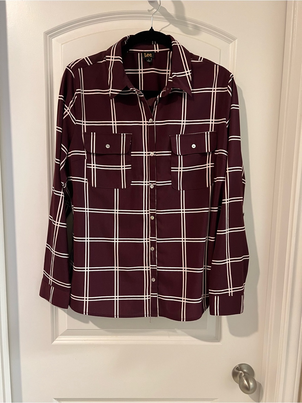Lee Women’s Burgundy Windowpane Button-Up Shirt